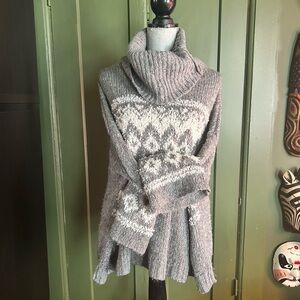 Free People Gray Cowl Neck Fair Isle Sweater